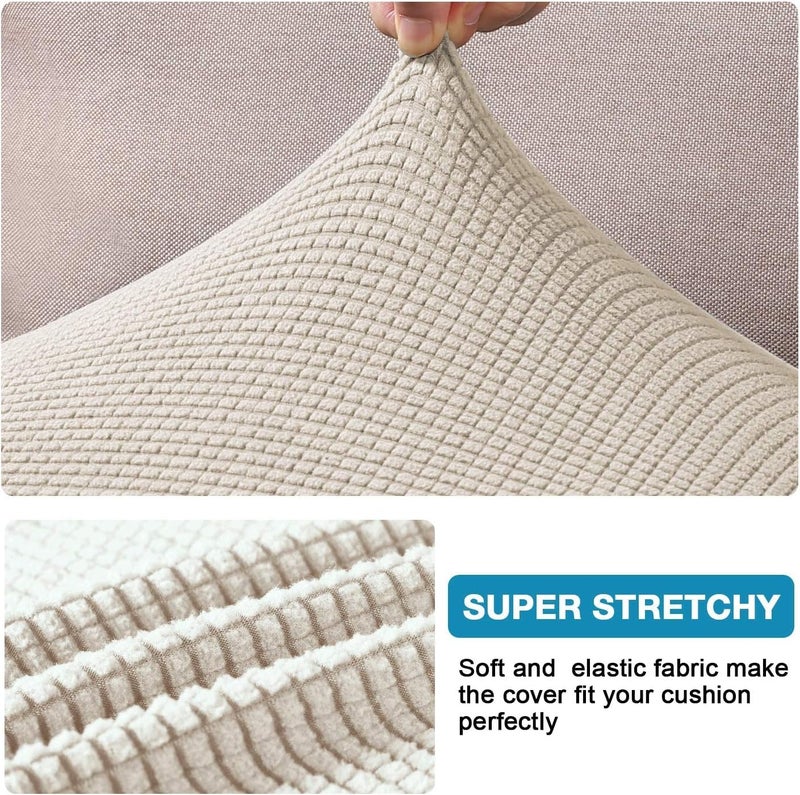 Flamingo P Stretch Seat Cushion Cover Sofa Cushion Furniture Protector for Sofa Seat Sofa Slipcover Sofa Cover with Elastic Bottom (3 Seat Cushion Cover  Biscotti Beige) - Image 3